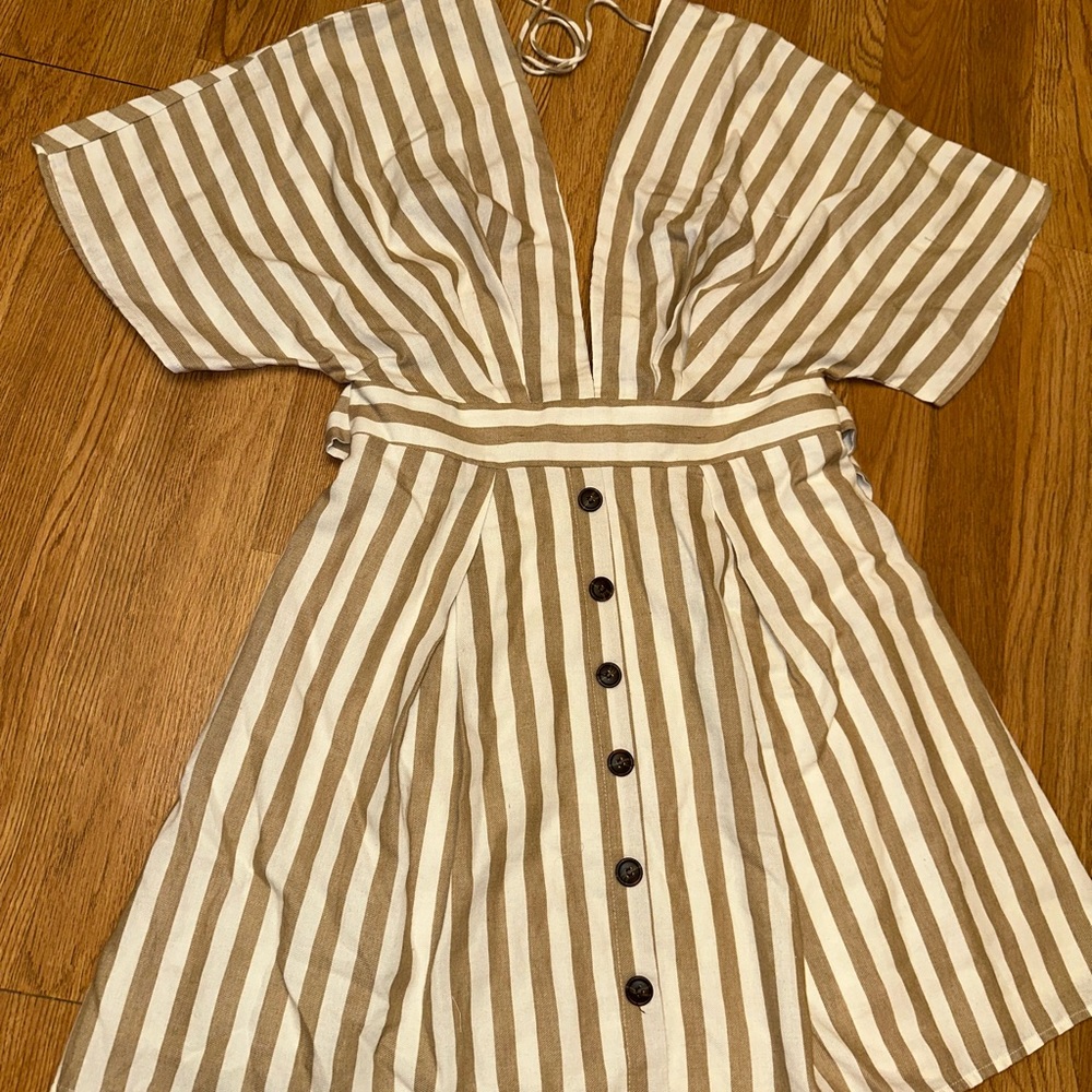 essue Beige and White Striped Mini Dress - Picture 4 of 4